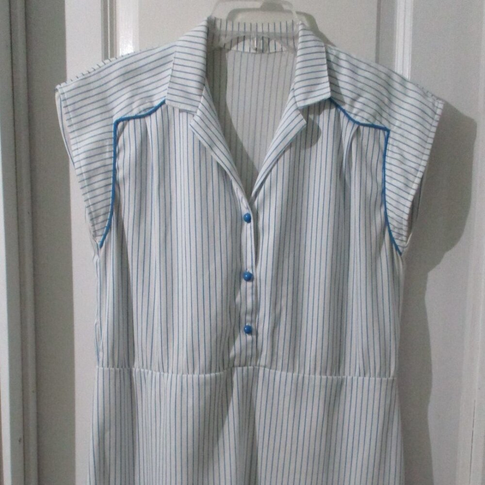 60s/70s Blue and White Stripe Dress